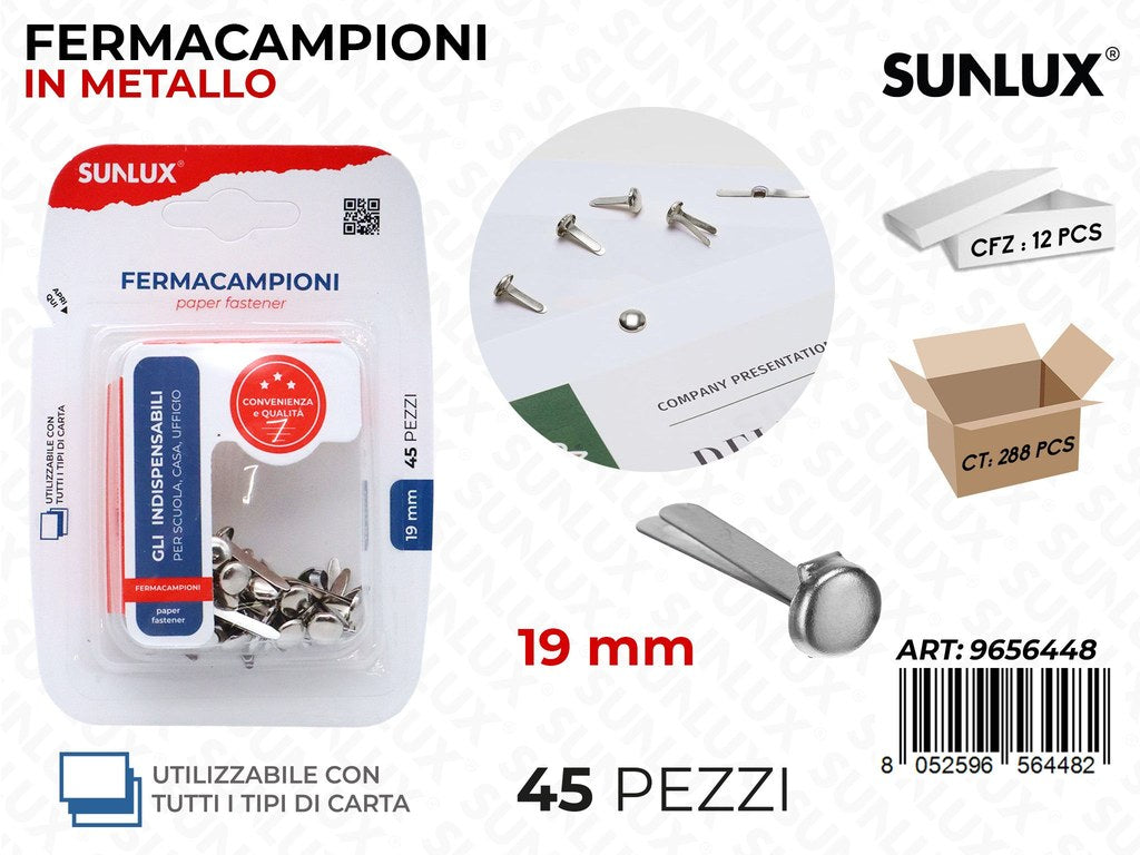 Sunlux Fermacampioni in Metallo Arg 45PCS 19MM