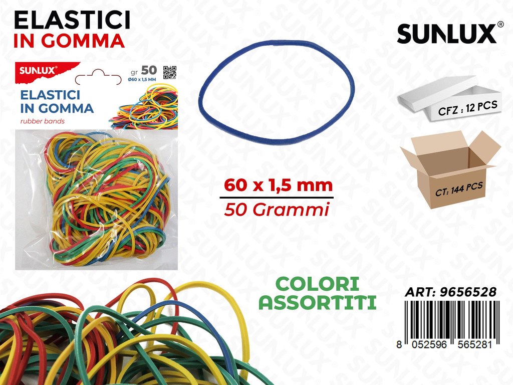 Sunlux Elastici in Gomma Ass. 60*1.5MM-50G