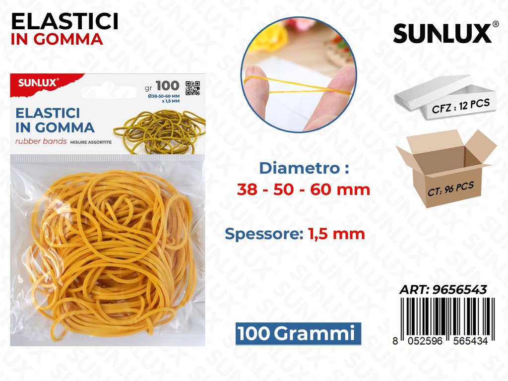 Sunlux Bl. Elastici in Gomma Giallo 38-50-60MM 1.5MM 100G