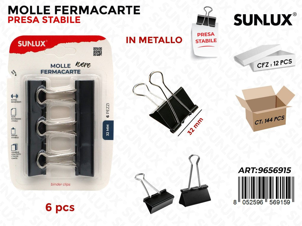 Sunlux Molle Fermacarte Nero 6PCS 32MM