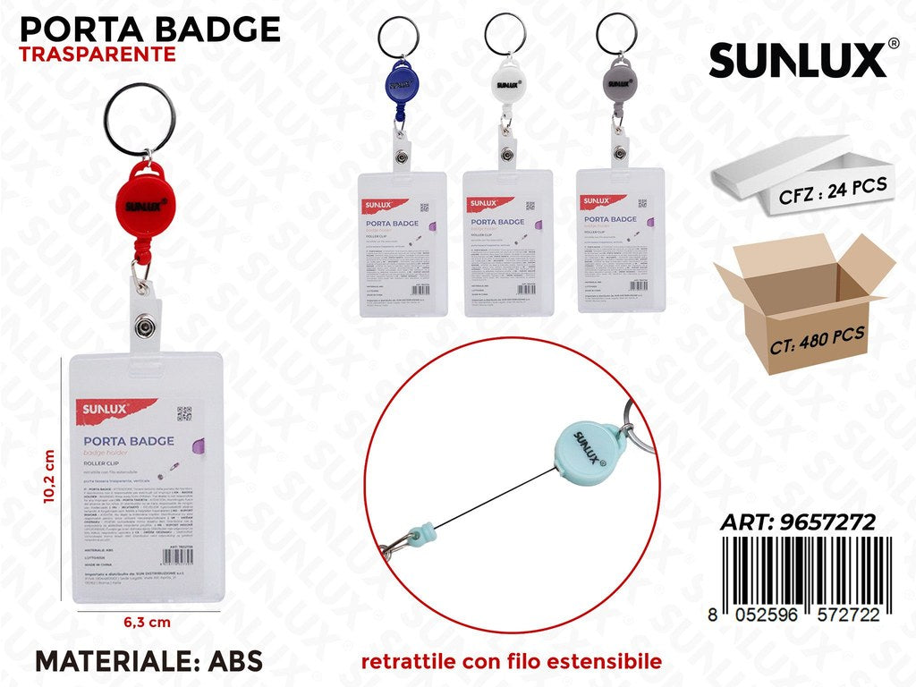 Sunlux Porta Badge Trasp. c/Filo Estens. 6.3*10.2CM Ass.