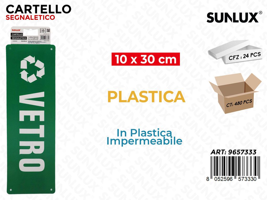 Sunlux Cartello Segn. Vetro in Plast. 10*30CM