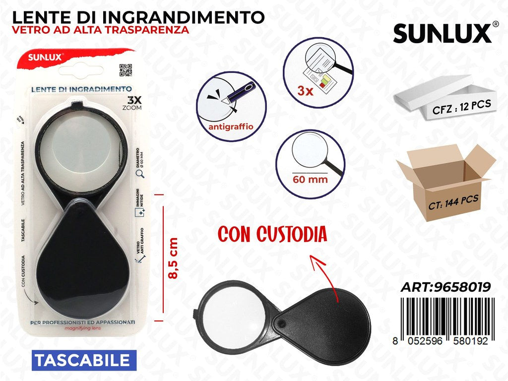 Sunlux Lente di Ingrandimento Tascabile 3X 8.5CM