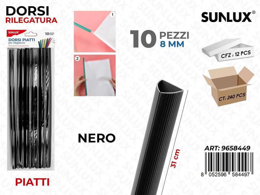 Sunlux Dorsi Piatti Rilegatura Nero 10PCS 8MM*31CM