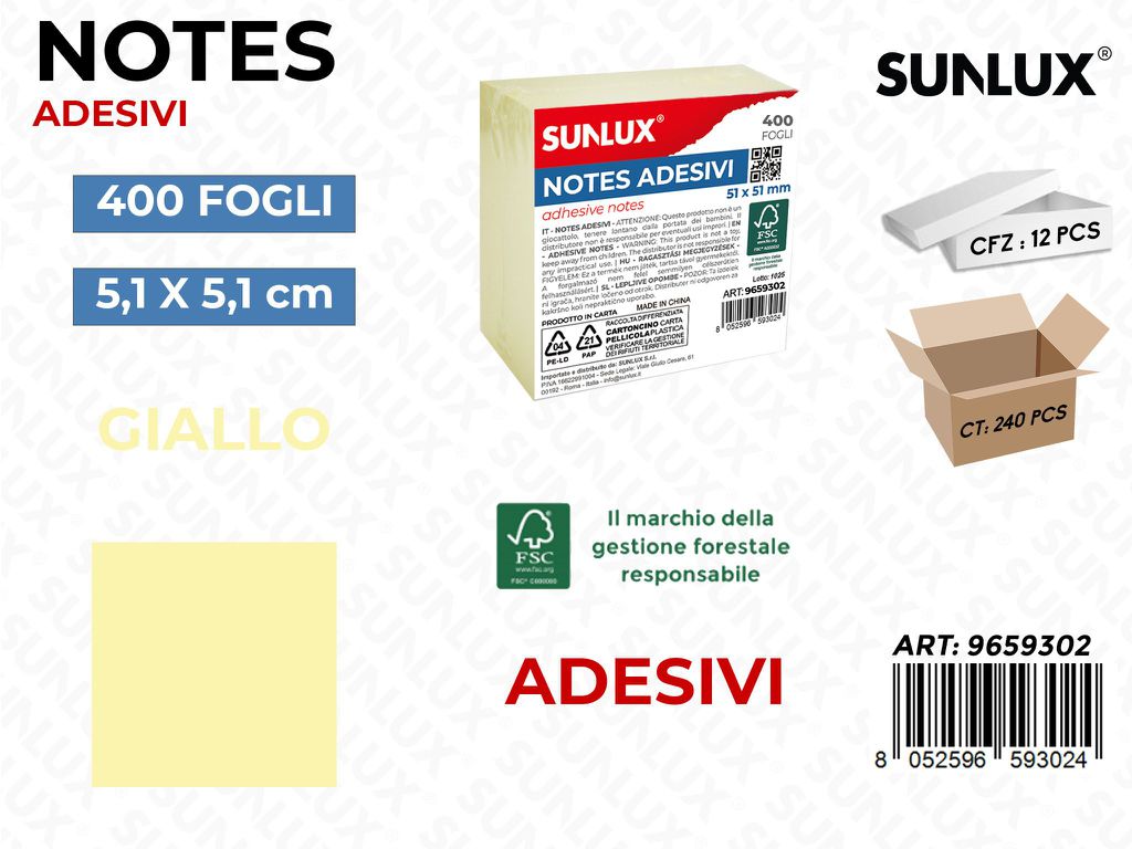 Sunlux Notes Adv. 5.1*5.1CM 400FF Giallo