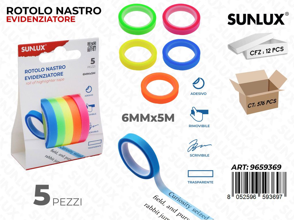 Sunlux Rot. Nastro Evidenziatore 5PCS 6MM*5MT