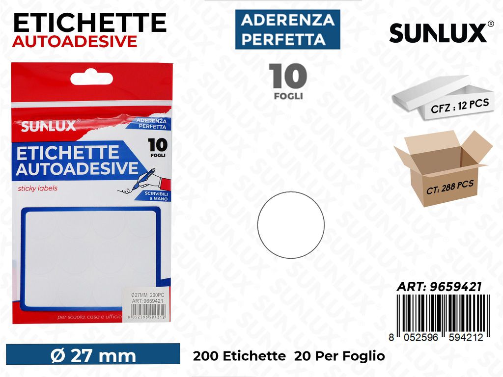 Sunlux Etichette Autoadv 200PCS D.27MM 10FF
