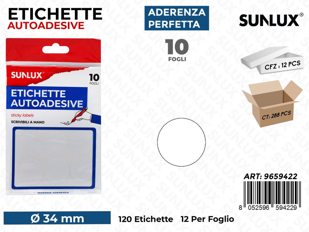 Sunlux Etichette Autoadv 120PCS 10FF D.34MM