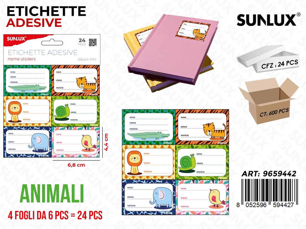 Sunlux Etichette Adv Animal 24PCS 6.8*4.4CM