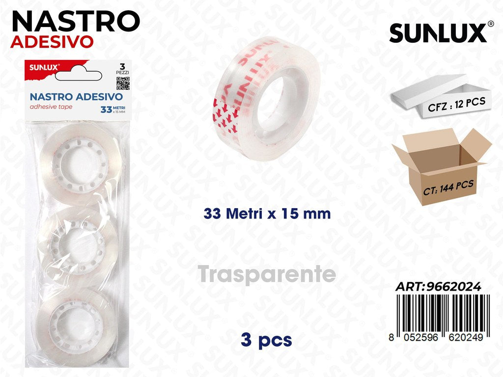 Sunlux Nastro Adv Trasp. 3PCS 33MT*15MM