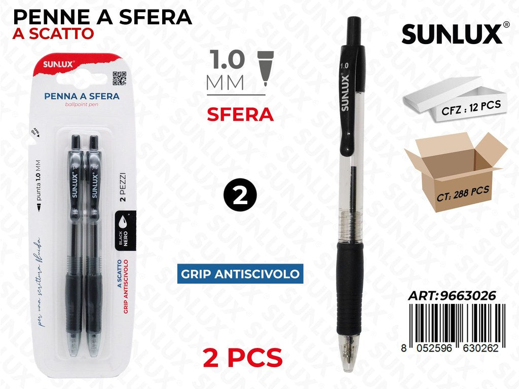 Sunlux Penna Sfera Nero 2PCS 1.0MM