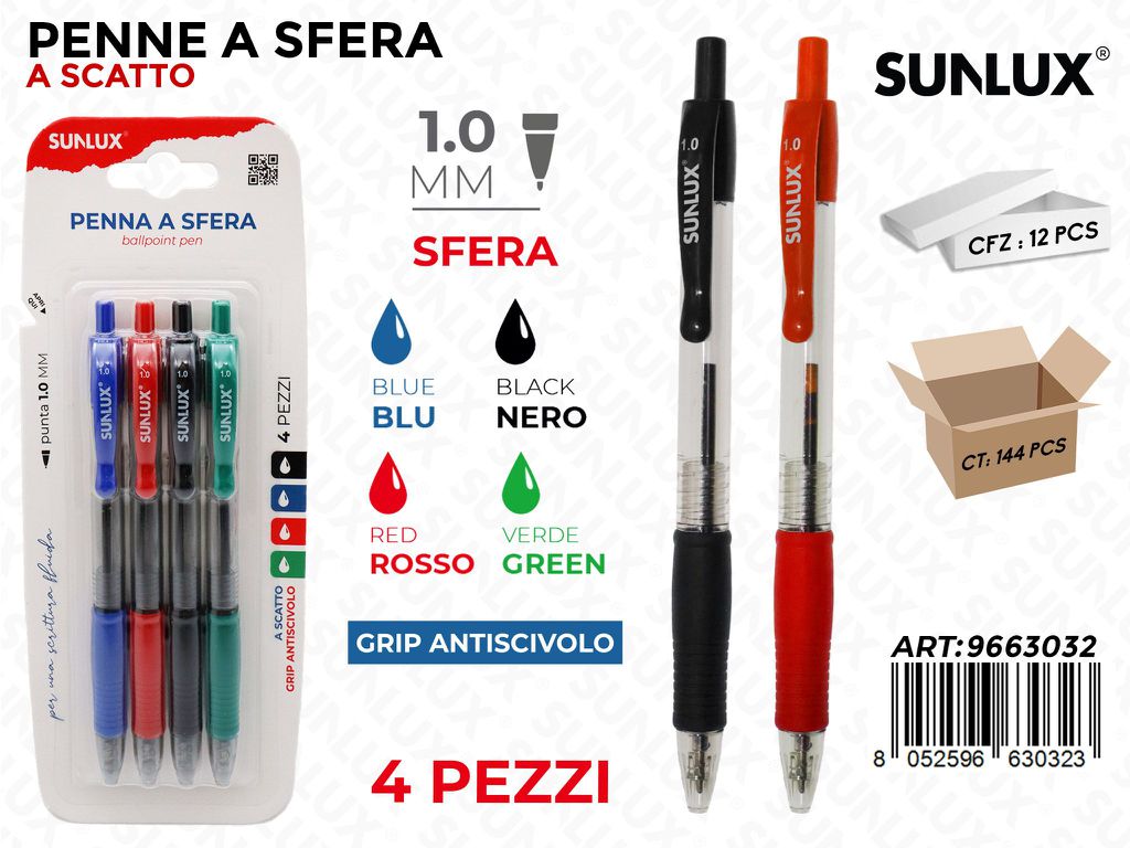 Sunlux Penna Sfera a Scatto 4 Colori 4PCS