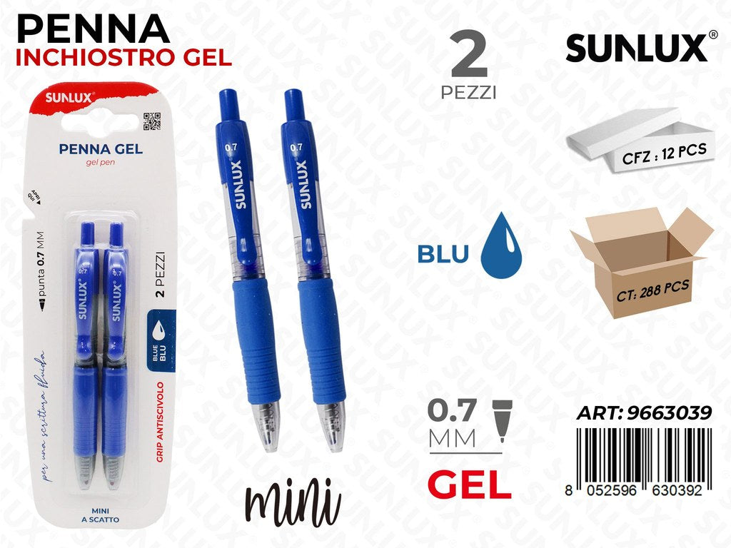 Sunlux Penna a Scatto Gel Mini Blu 2PCS 0.7MM