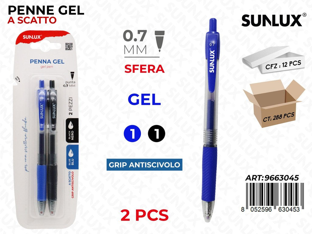 Sunlux Penna Gel a Scatto 2COL. 2PCS 0.7MM