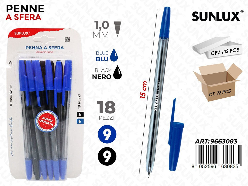 Sunlux Penne a Sfera 2COL. 18PCS 1.0MM 15CM