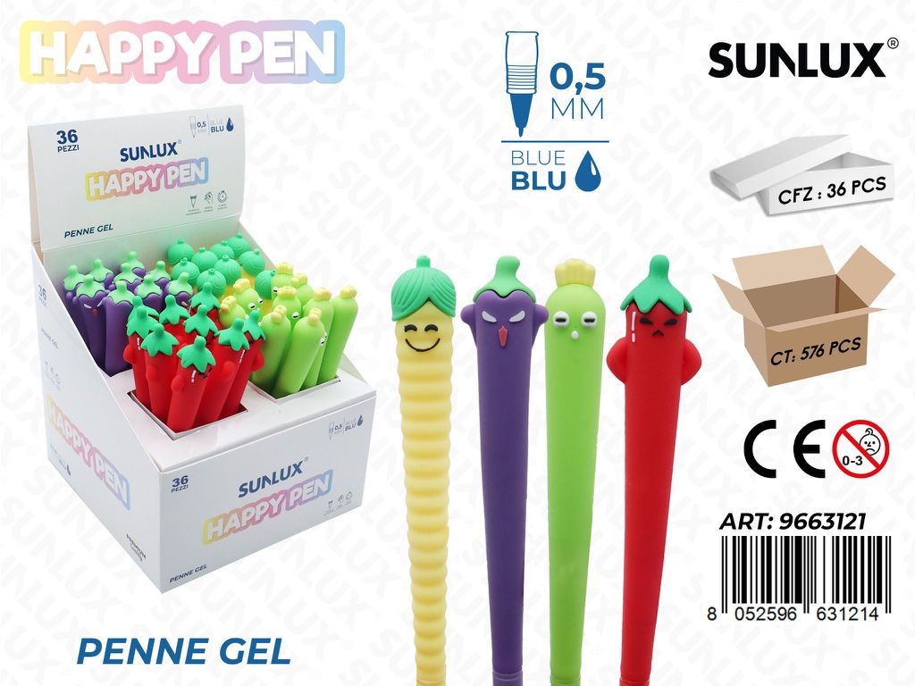 Happy Pen Gel Ass. Blu 0.5Mm Ortaggi