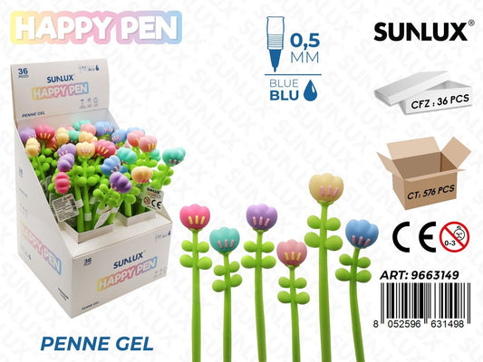 Happy Pen Gel Ass. Blu 0.5Mm Fiore