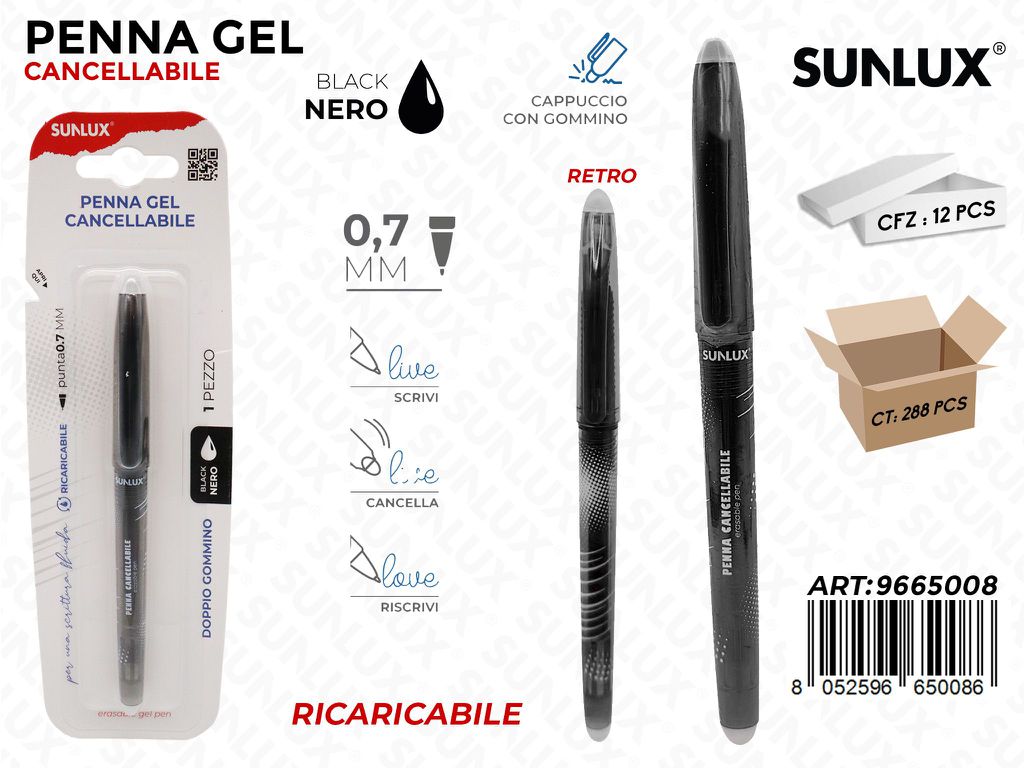 Sunlux Penna Gel Cancell. Nero 0.7MM