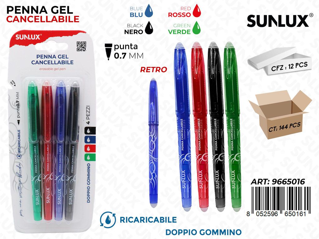 Sunlux Penna Gel Cancel. 4PCS Ass. 0.7MM