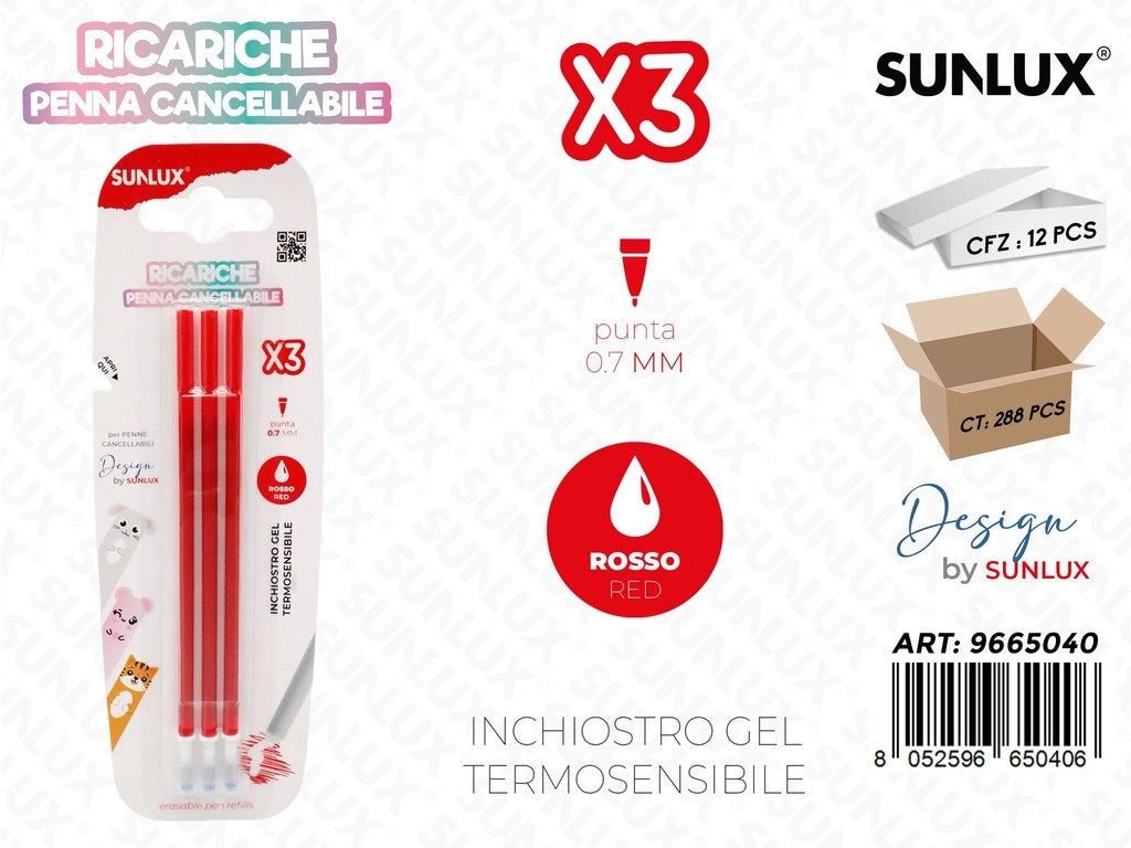 Sunlux Ricariche Penna Cancellabile Rosso 3PCS 07MM