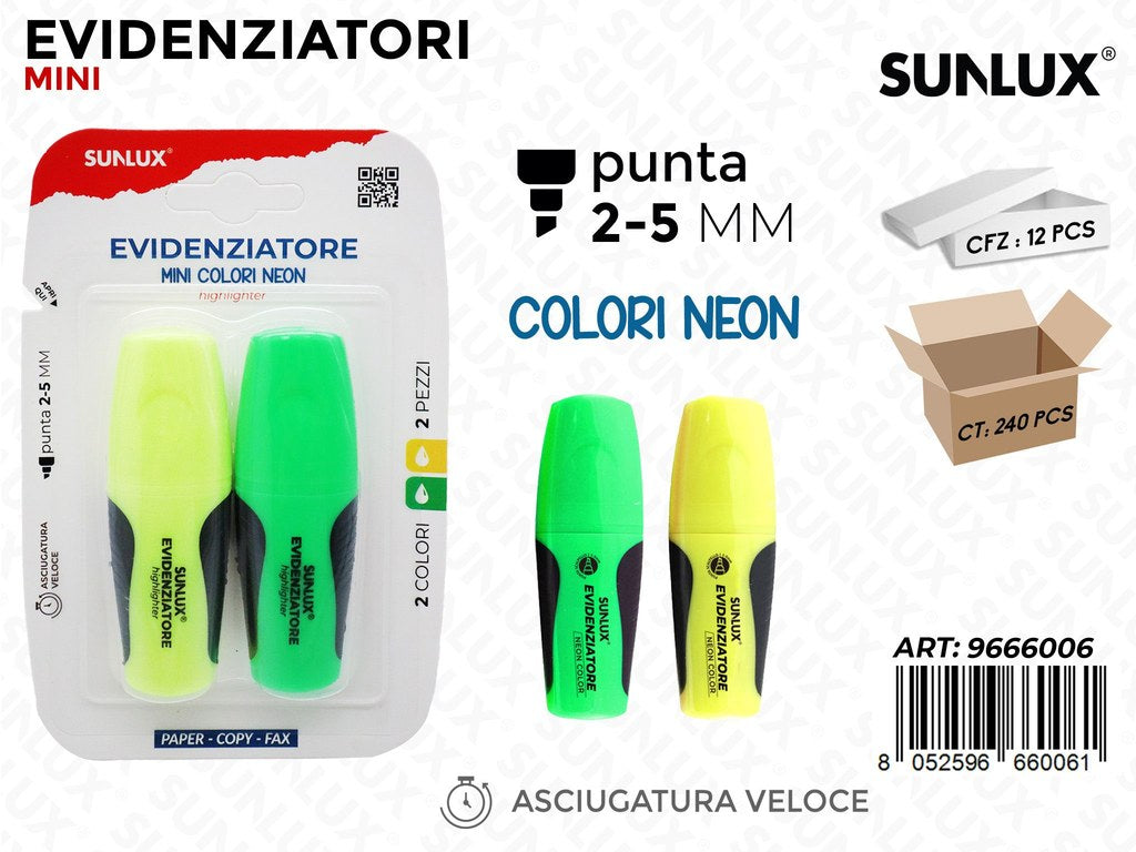 Sunlux Evidenziatori Mini Neon 2-5MM 2PCS Ass