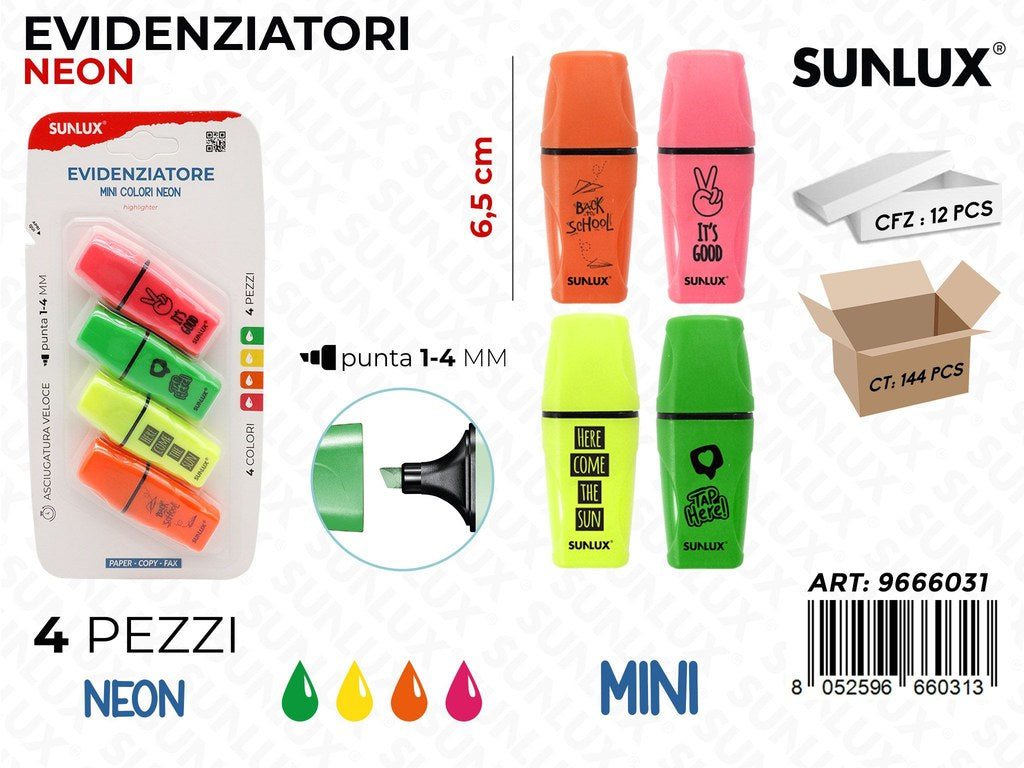 Sunlux Evidenziatori Mini Neon 4PCS Ass.