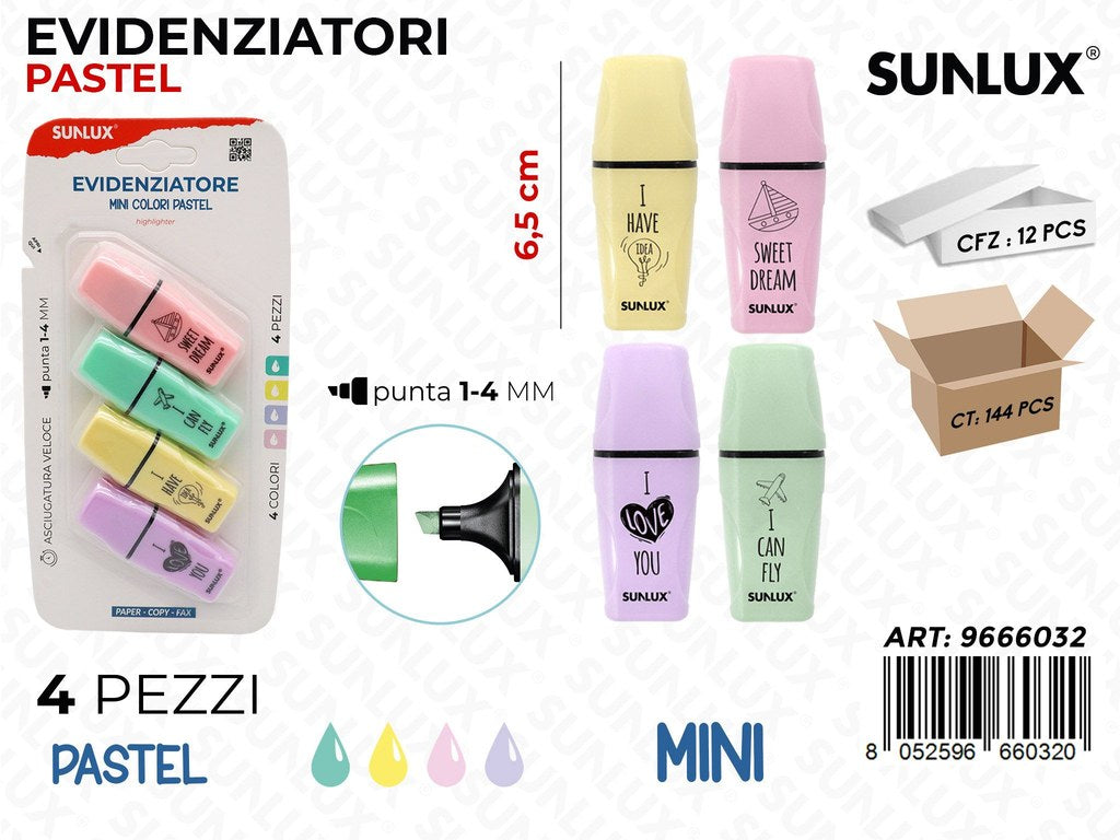 Sunlux Evidenziatori Mini Pastel 4PCS Ass.