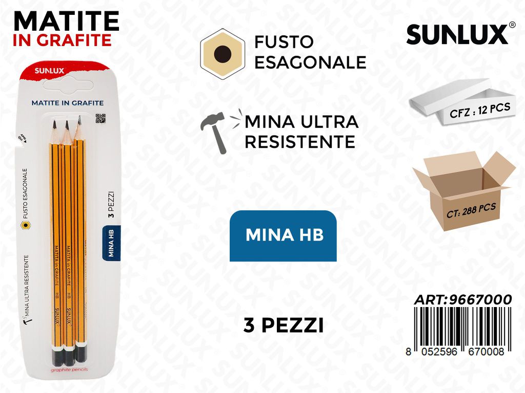 Sunlux Matite in Grafite Hb 3PCS