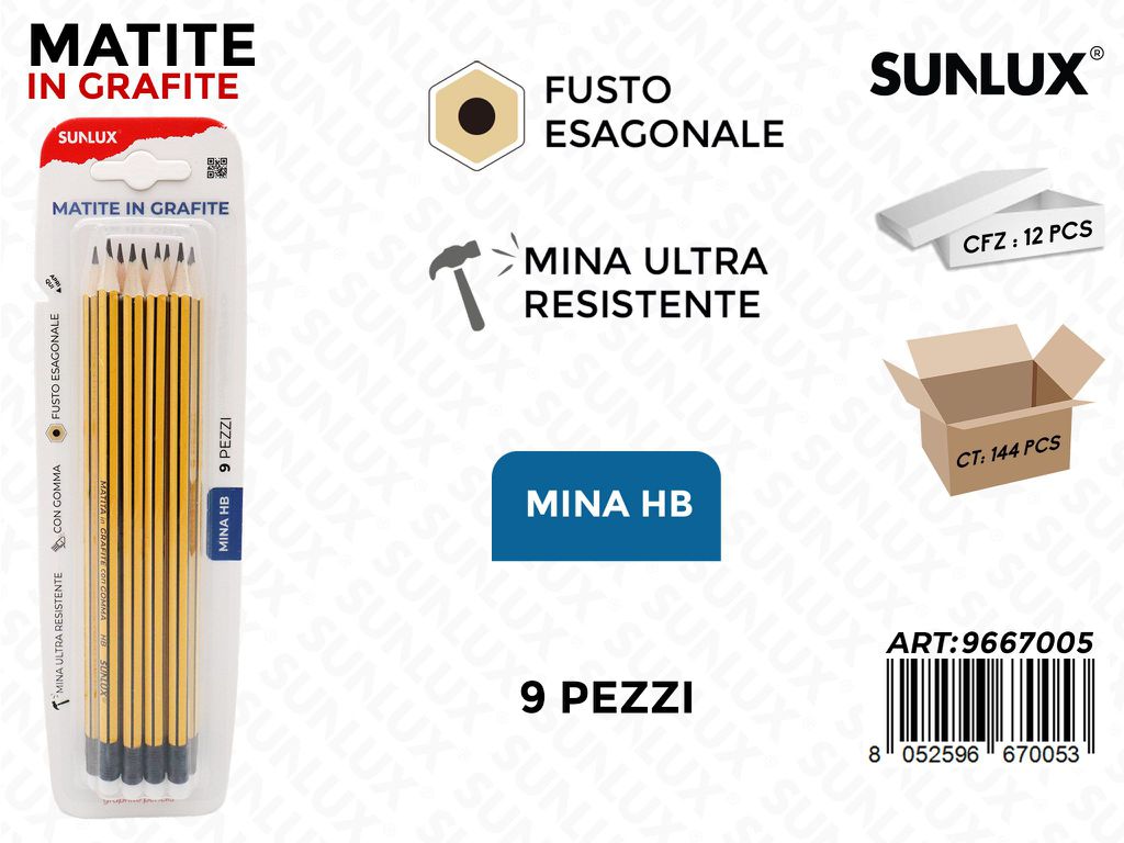 Sunlux Matite in Grafite Hb 9PCS