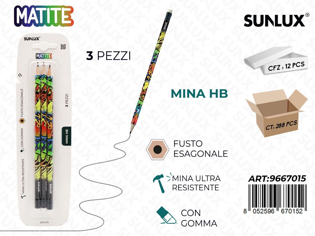 Matite Lettera 3Pcs Hb Con Gomma