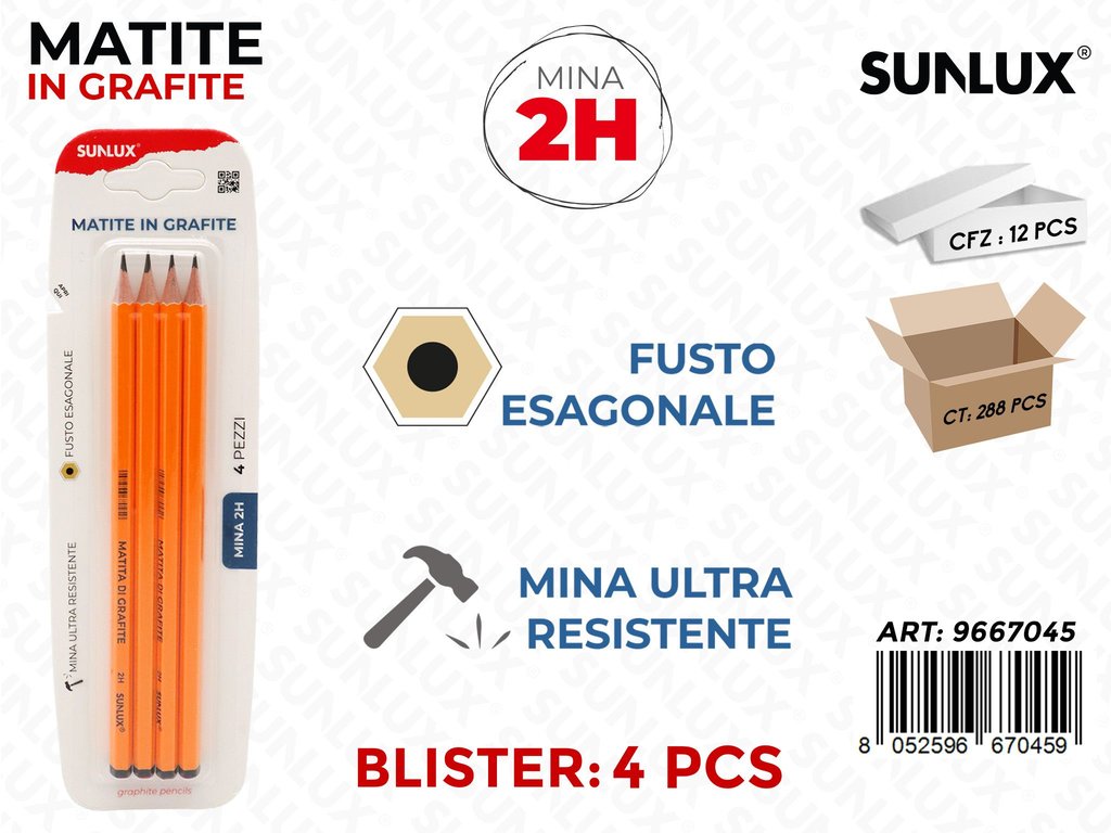 Sunlux Bl. Matite in Grafite 2H 4PCS