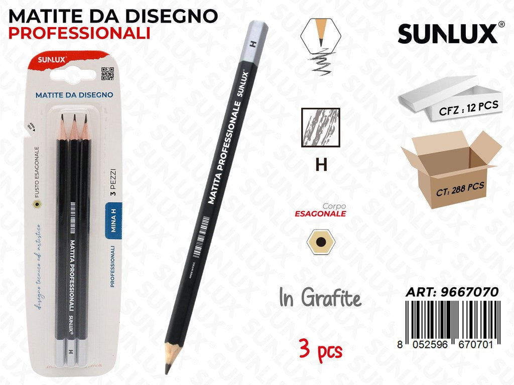Sunlux Bl. Matite da Disegno Prof. H 3PCS