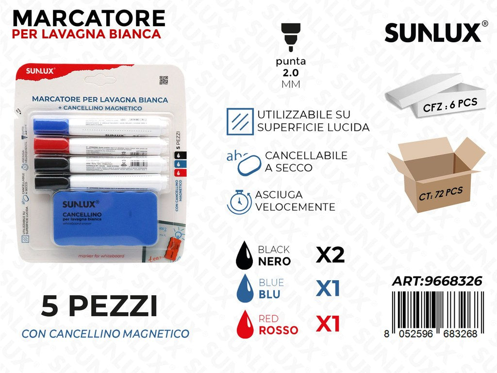 Sunlux Bl. Marcatore per Lavagna Ass. 5PCS 2.0MM