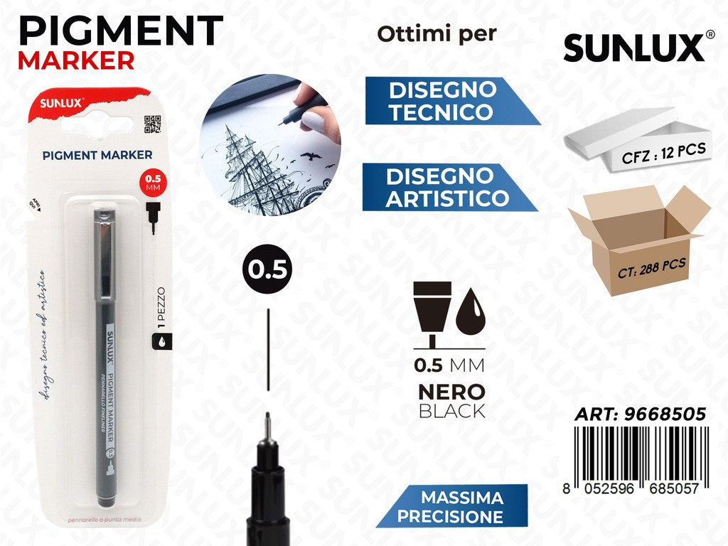 Sunlux Pigment Marker Nero 0.5MM