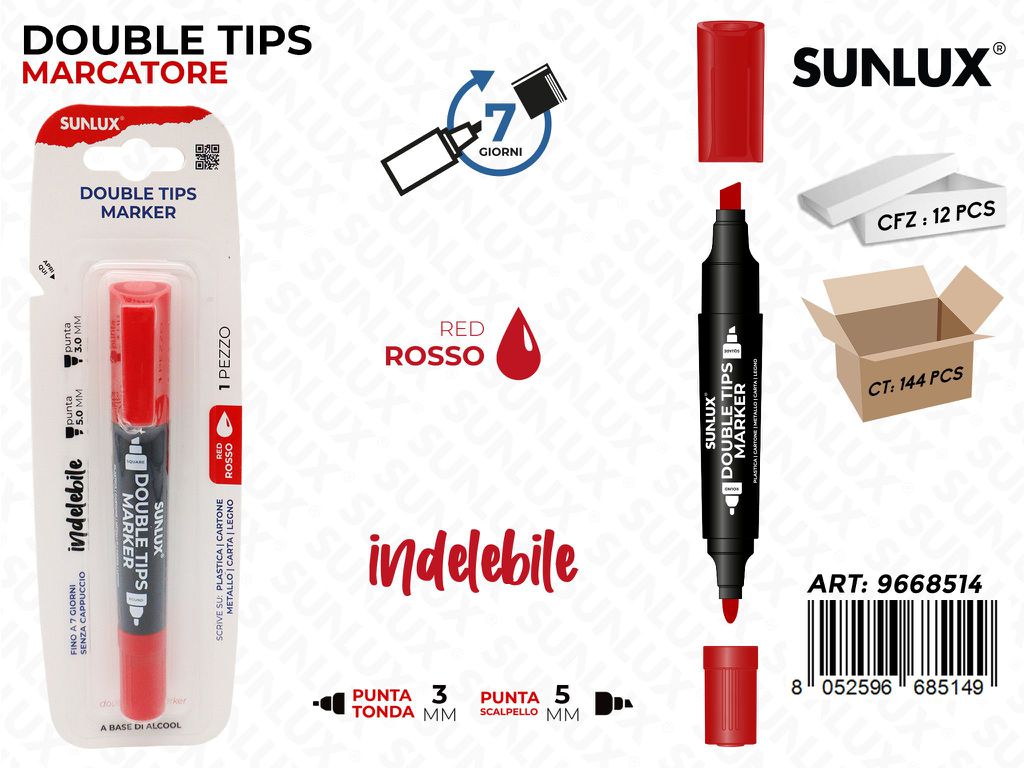 Sunlux Double Tips Marker Rosso 3-5MM
