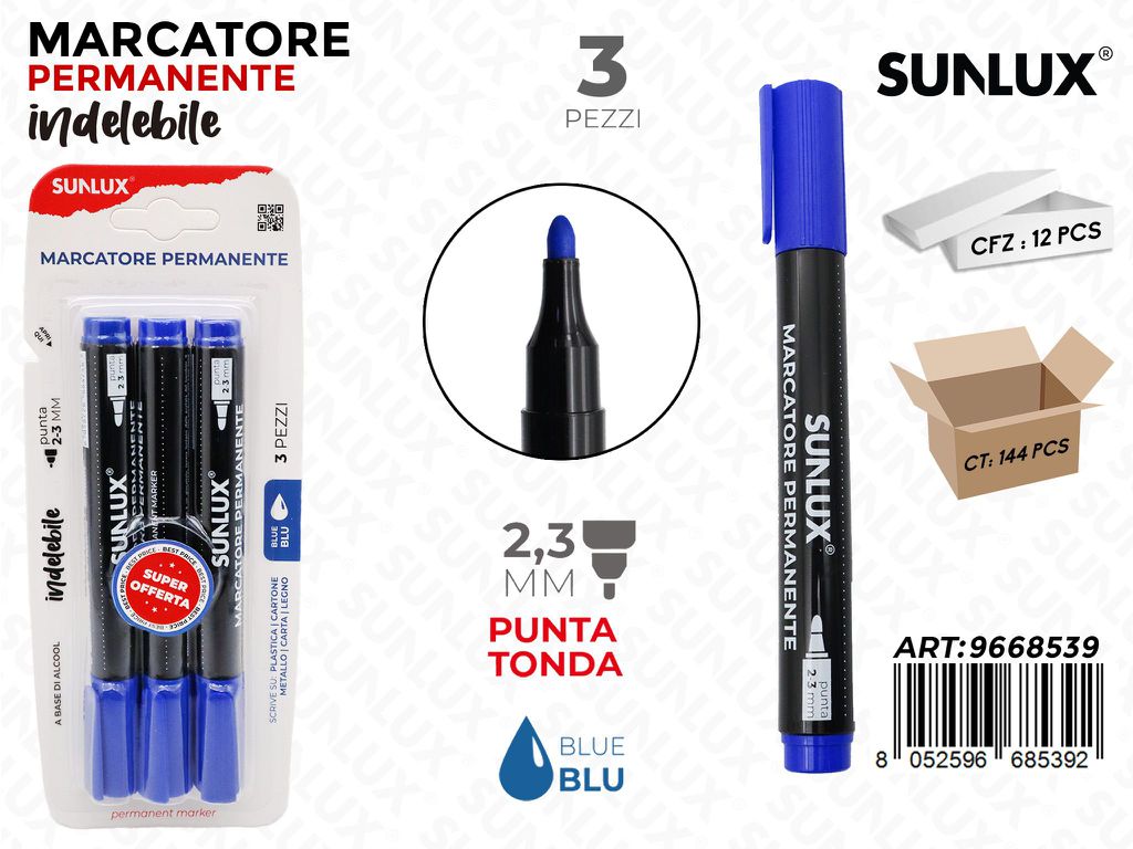Sunlux Marcatore Perman. Indel. Blu 3PCS 2.3MM