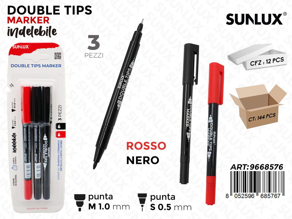 Sunlux Double Tips Marker Rosso-nero 3PCS