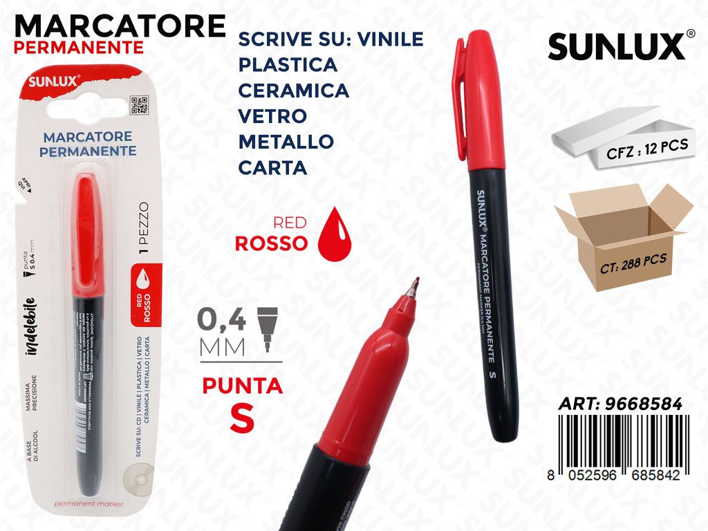 Sunlux Marcatore Permanente Rosso S 0.4MM