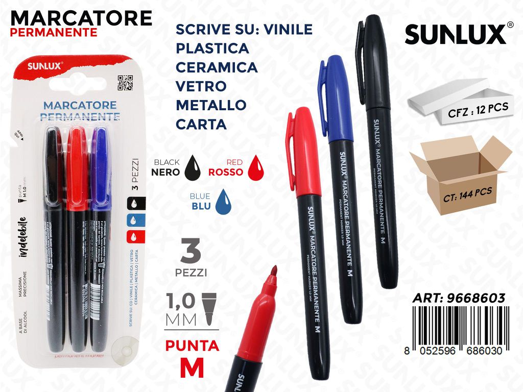 Sunlux Marcatore Perm. 3PCS Ass. M 1.0MM