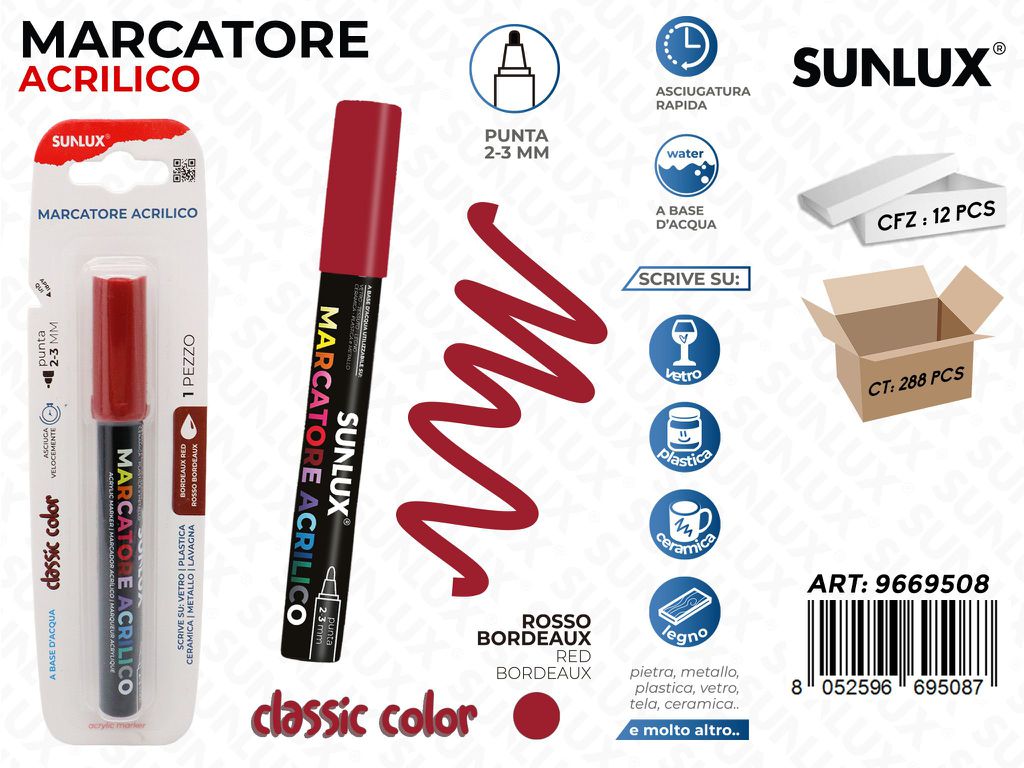 Sunlux Marcatore Acrilico Bordeaux 2-3MM