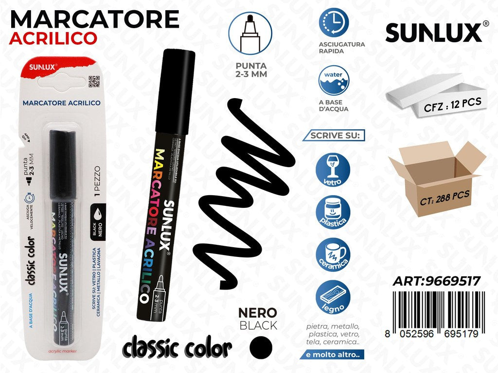 Sunlux Marcatore Acrilico Nero 2-3MM