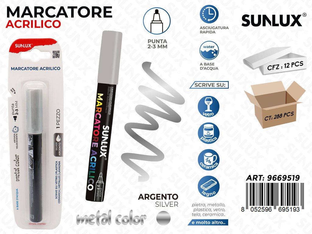 Sunlux Marcatore Acrilico Argento Metal 2-3MM