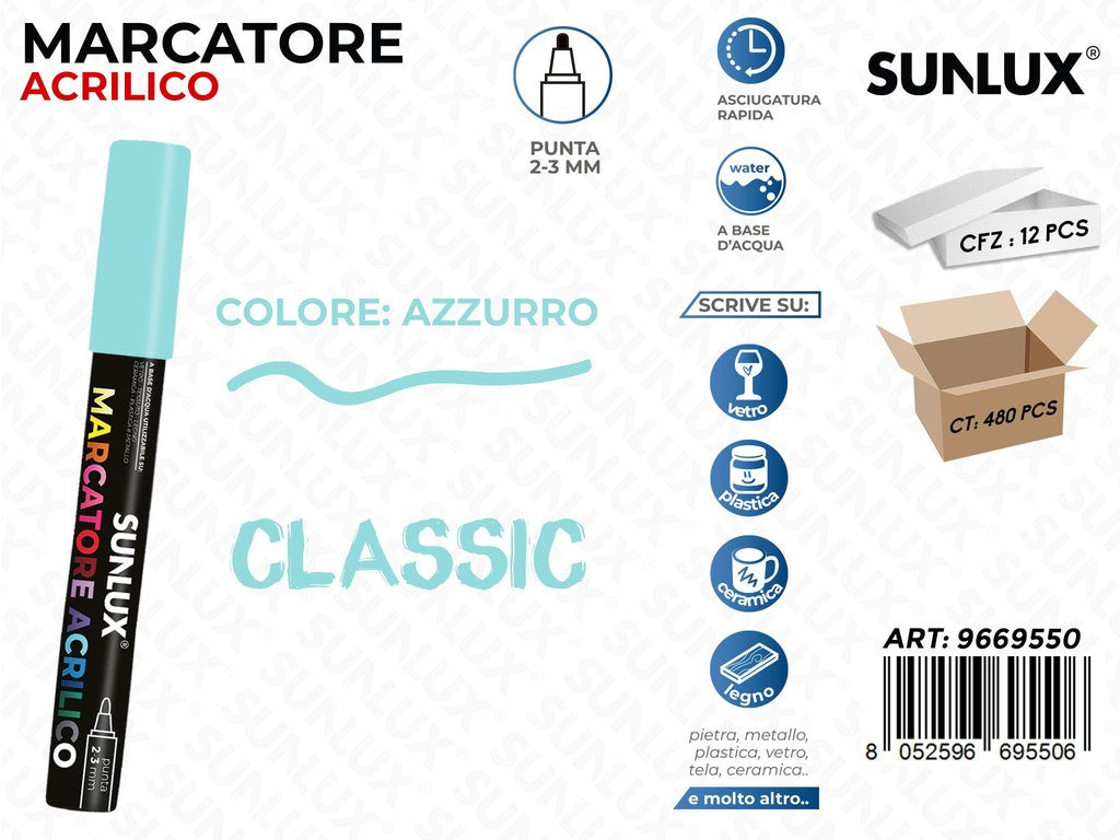 Sunlux Marcatore Acrilico Azzurro 2-3MM