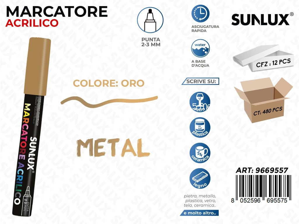 Sunlux Marcatore Acrilico Oro Metal 2-3MM
