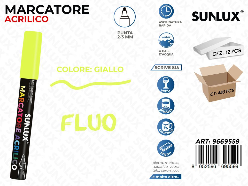 Sunlux Marcatore Acrilico Giallo Fluo 2-3MM