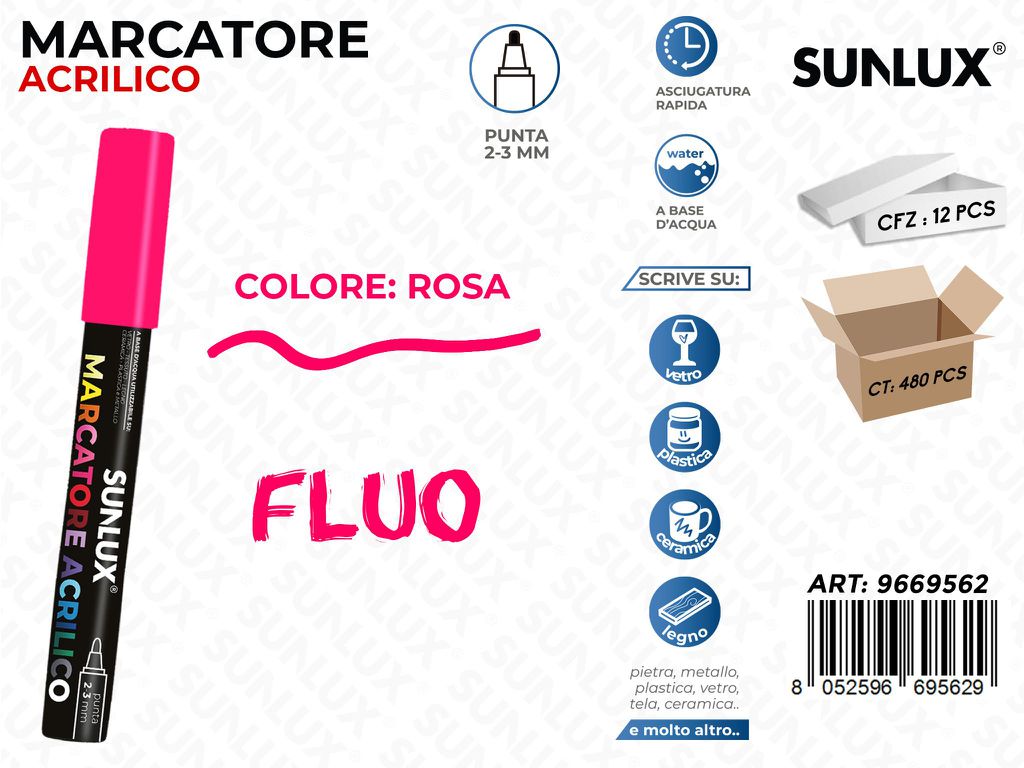 Sunlux Marcatore Acrilico Rosa Fluo 2-3MM