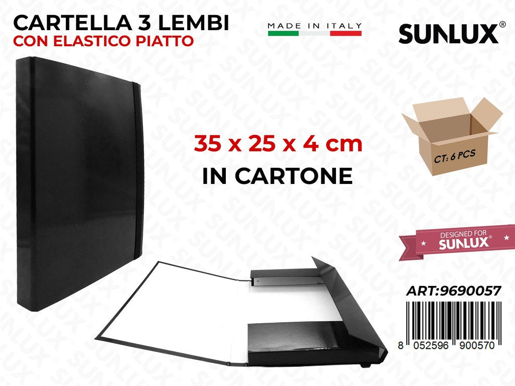 Cartella 3LEMBI D3 Elast. Piatto Nero 35*25*4CM