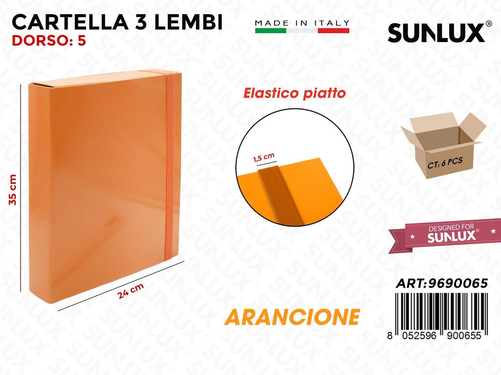 Cartella 3LEMBI D5 Elast. Piatto Arancio 24*35*5CM