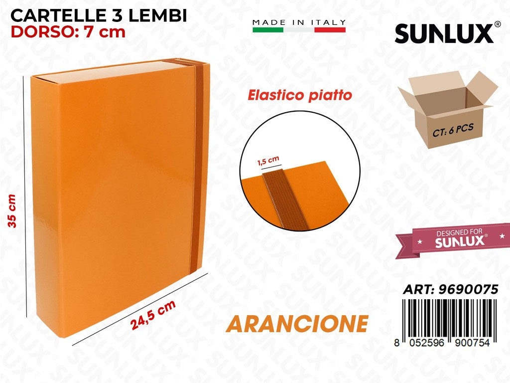 Cartella 3LEMBI D7 Elast. Piatto Arancione 35*25*7CM