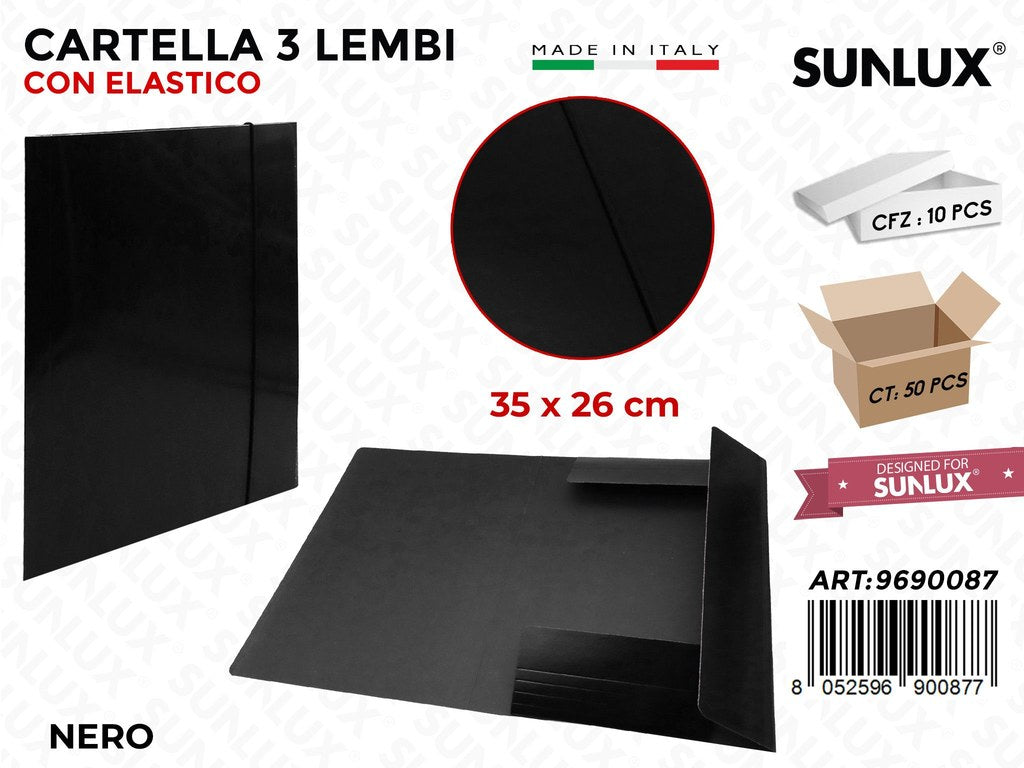 Cartella 3LEMBI Elast. Piatto Nero 35*26CM
